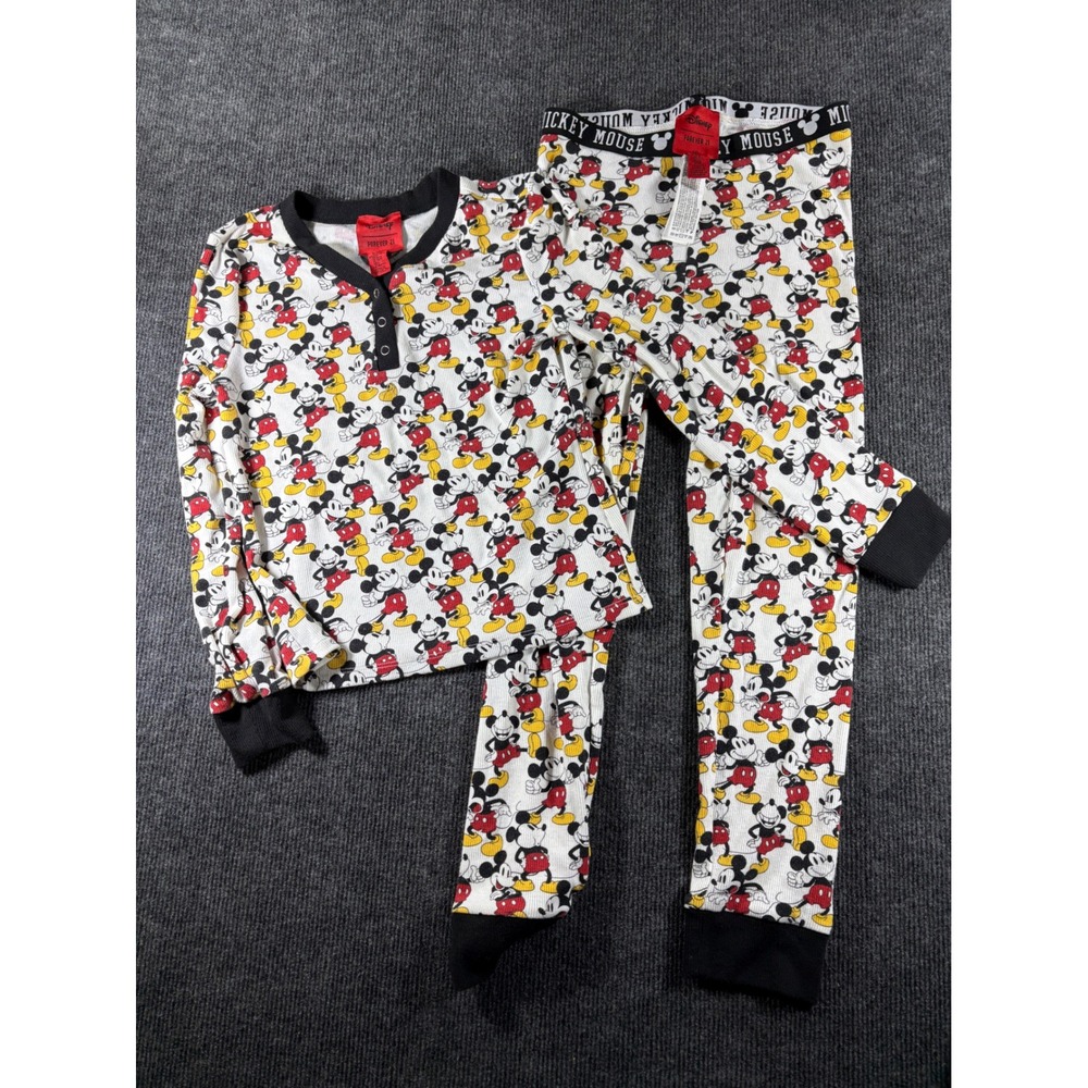 Disney Forever 21 Kid Mickey Mouse Pajama Set White Red Ribbed Henley Size 11/12